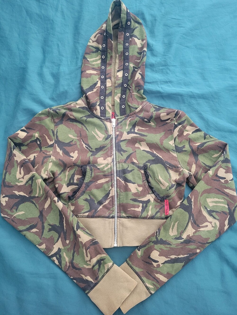 Tripp NYC Cropped Camo Hoodie, XS